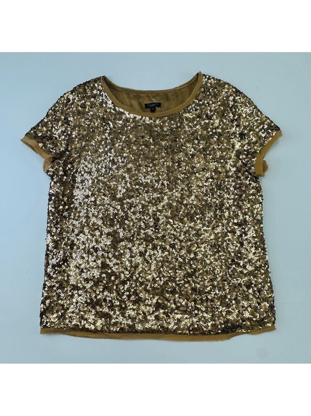 Talbots gold sequin top Womens Size 12 short sleeve Cocktail Party Fancy - Picture 8 of 8